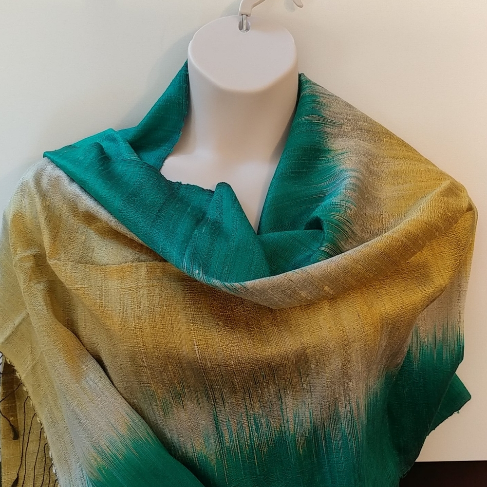 Vibrant Raw Silk Hand woven Shawl Scarf (XL)